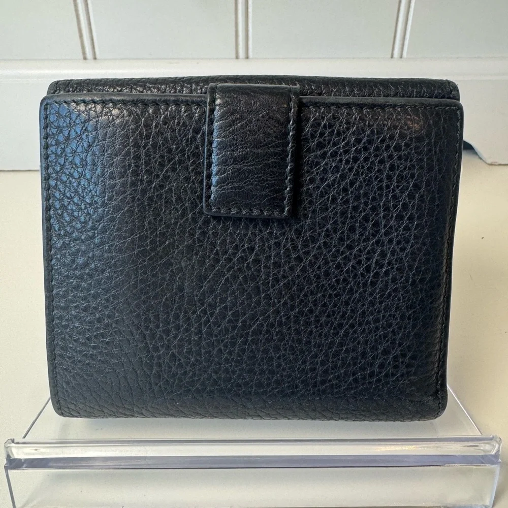 Salvatore Ferragamo Vintage Hook Bi Fold Black Pebbled Leather Wallet